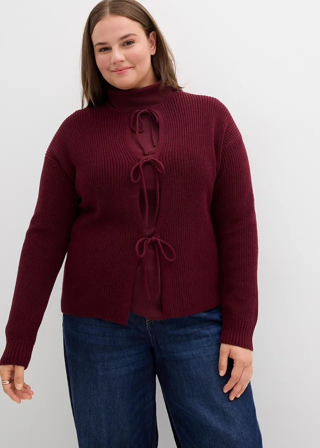 Gilet en maille à nœuds, Couleur: bordeaux
