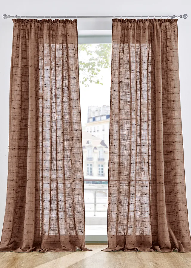 Voilage texturé (1 pce), nombreuses tailles • marron foncé • Boutique bonprix