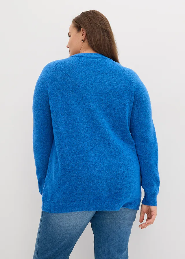 Pull en maille col V, Oversized Fit, Couleur: bleu polaire