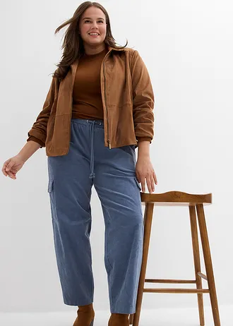 Manšestrové kalhoty se střihem Barrel • kouřově modrá plus size • bonprix obchod