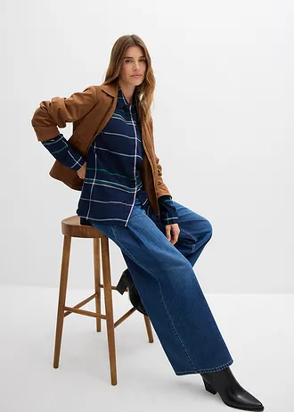 Dlouhá halenka ze splývavé viskózy • tmavě modrá kostka • bonprix obchod