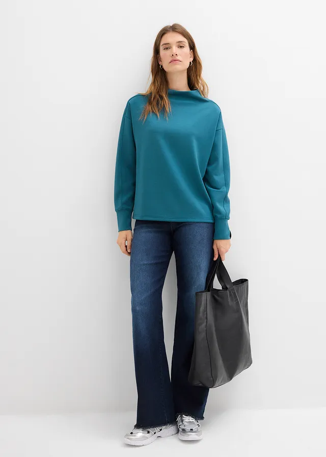 Sweat oversize en matière néoprène douce, Couleur: vert poivre