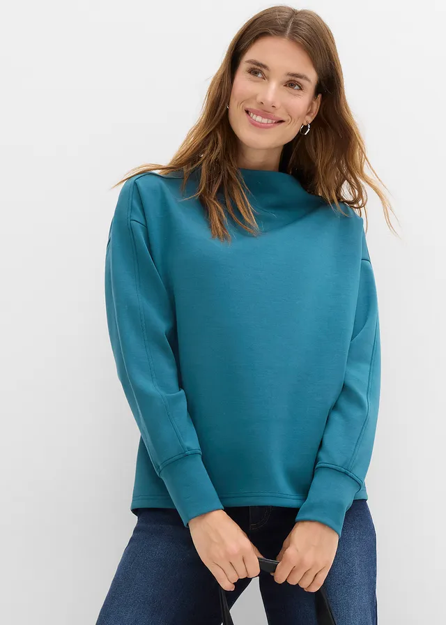 Sweat oversize en matière néoprène douce, Couleur: vert poivre