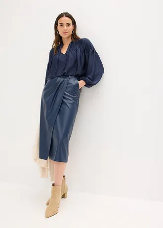 Imitatieleren midirok in wikkellook • donkerblauw • bonprix online shop