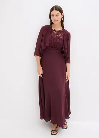 Maxi jurk met kant • wijnrood • bonprix online shop