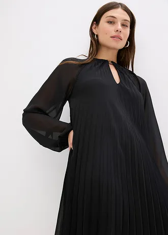 Rochie mini din șifon fin, plisat • negru • magazin bonprix