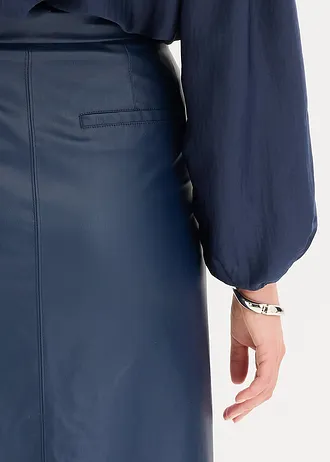 Imitatieleren midirok in wikkellook • donkerblauw • bonprix online shop