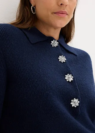 Pull polo avec laine • bleu foncé • Boutique bonprix