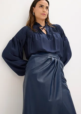 Imitatieleren midirok in wikkellook • donkerblauw • bonprix online shop