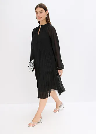 Rochie mini din șifon fin, plisat • negru • magazin bonprix