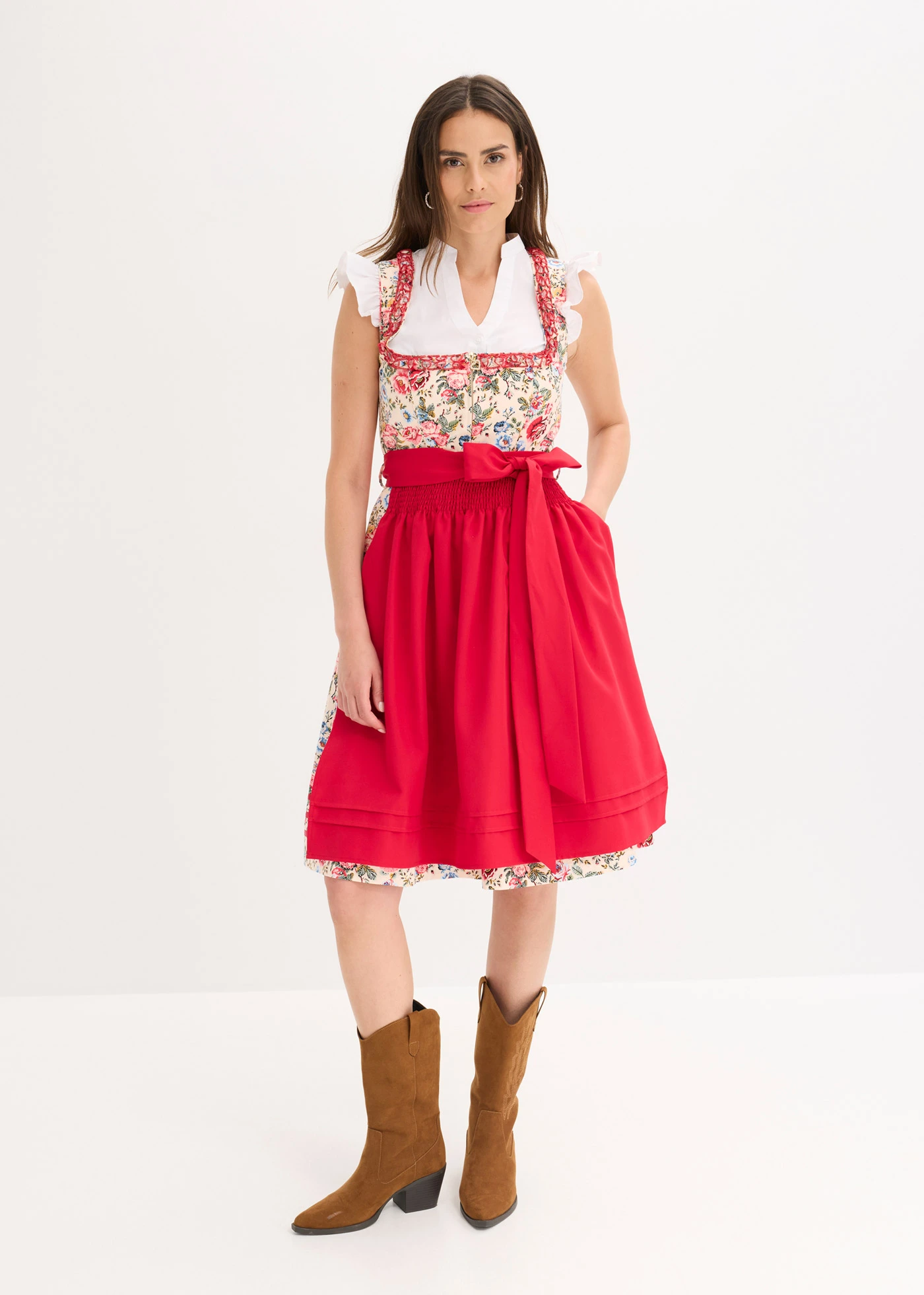 Dirndl met schort met borduursel (2-dlg. set) • rood gebloemd • bonprix online shop