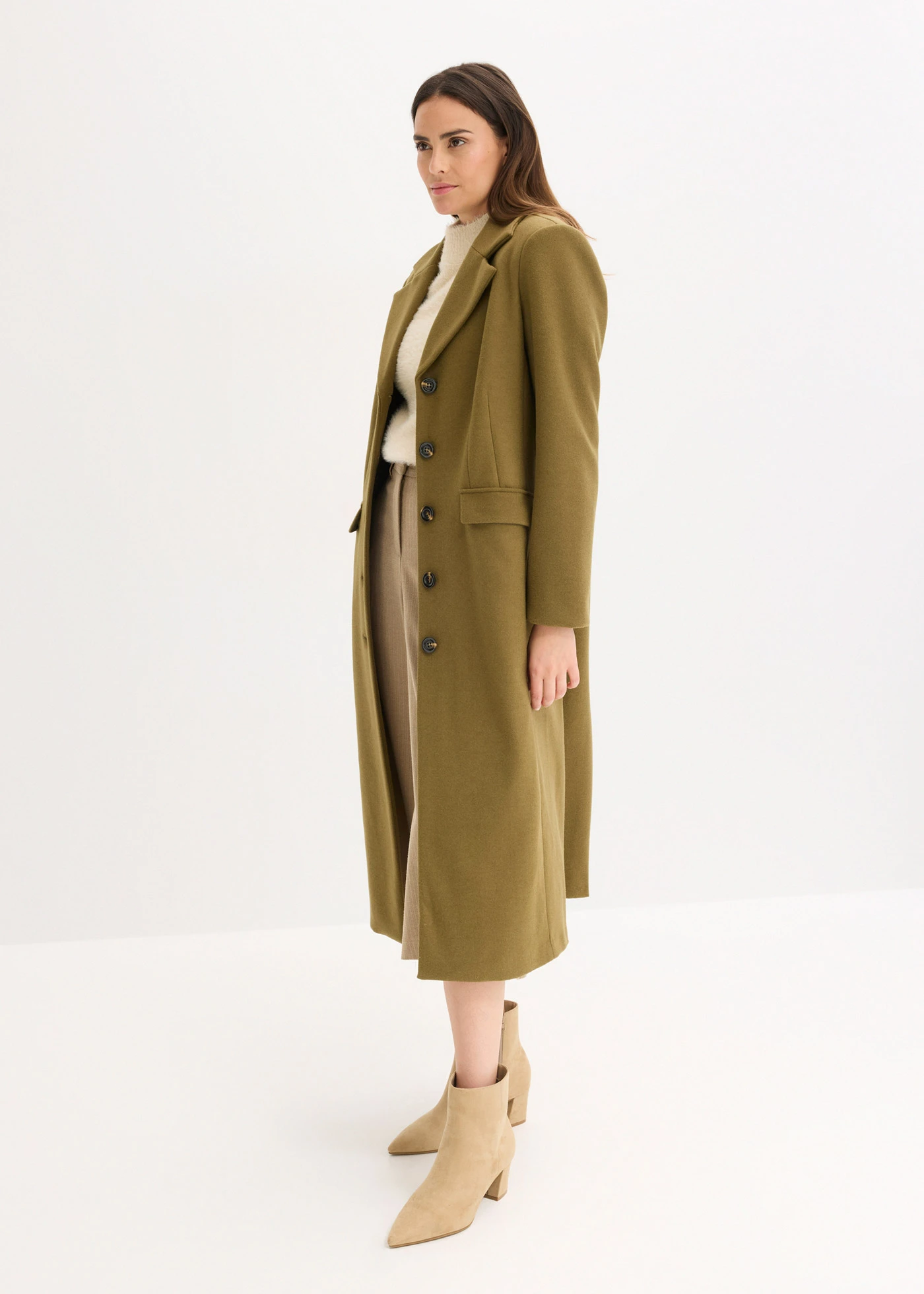 Kabát z umělé vlny v maxi délce • zemitá olivová • bonprix obchod