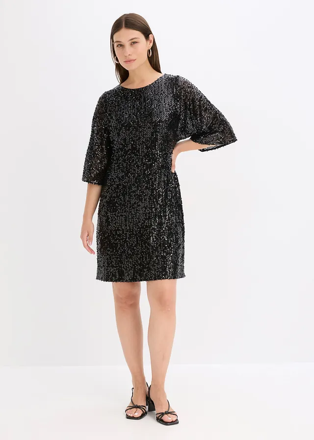 Oversized paillettenjurk, Kleur: zwart