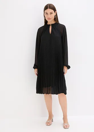 Rochie mini din șifon fin, plisat • negru • magazin bonprix