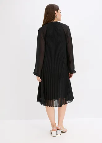 Rochie mini din șifon fin, plisat • negru • magazin bonprix