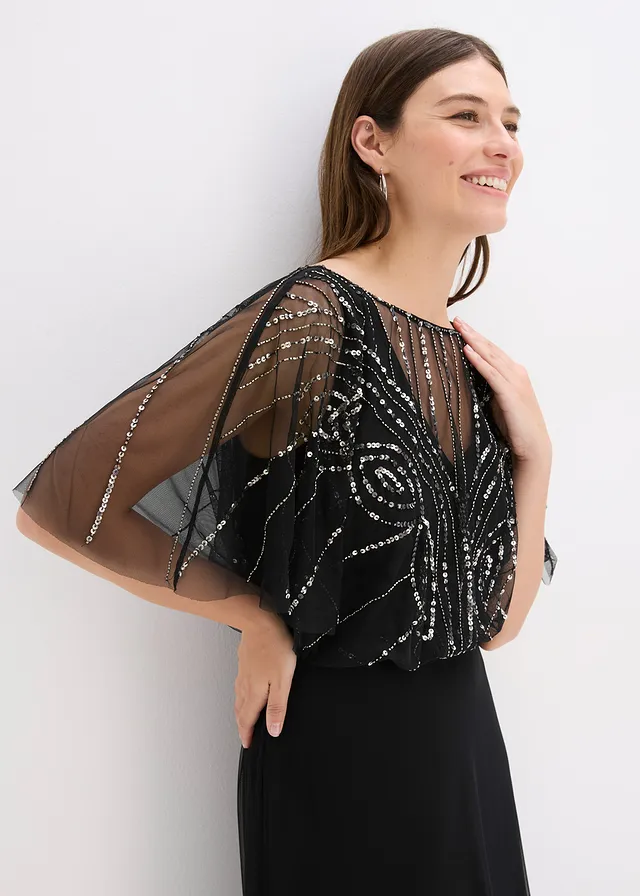 Robe longue en tulle fin avec sequins brodés • noir • product-page.page-title-suffix