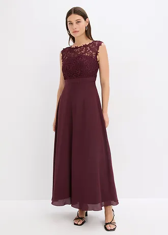 Robe longue avec dentelle, Couleur: bordeaux