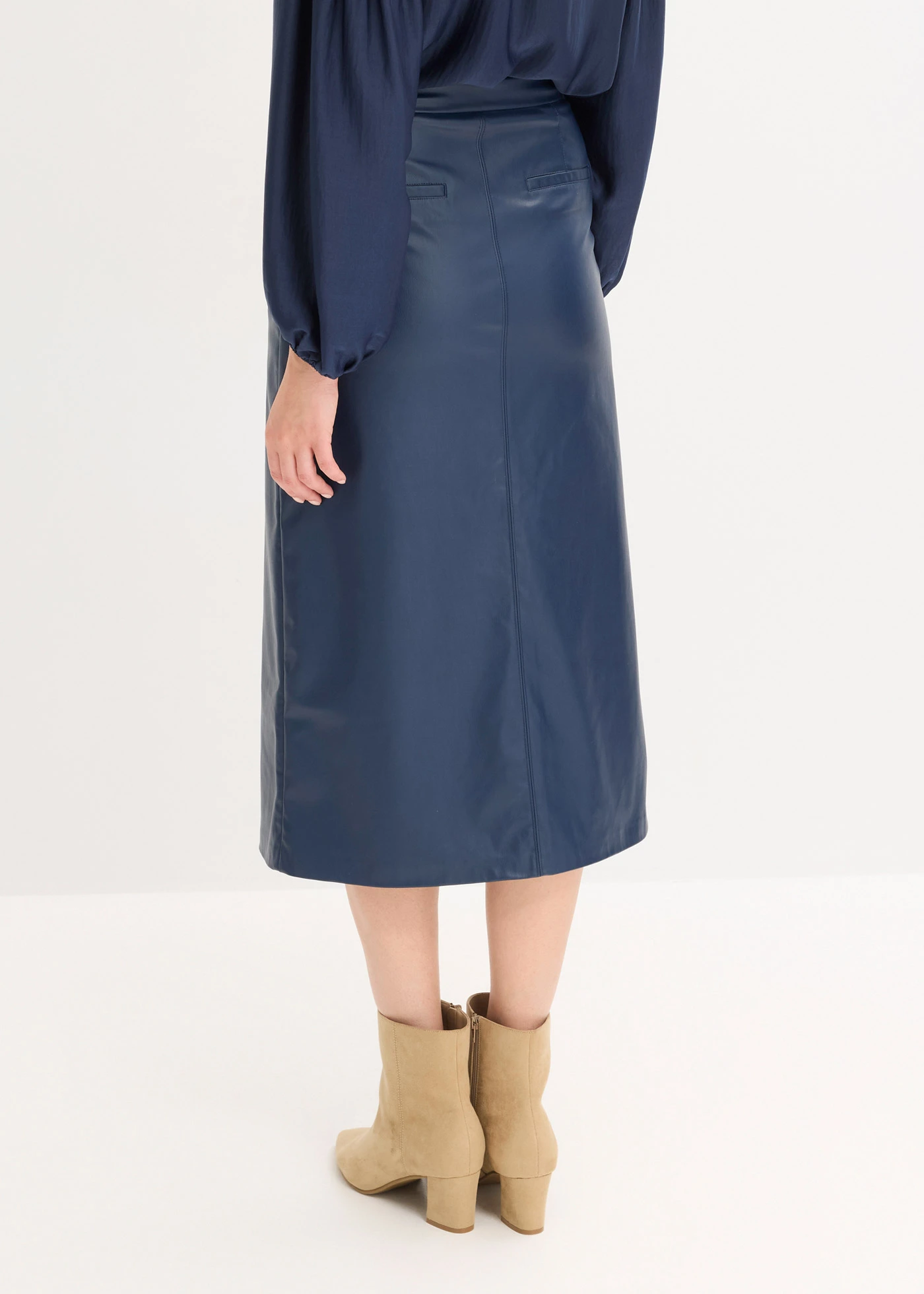 Imitatieleren midirok in wikkellook • donkerblauw • bonprix online shop