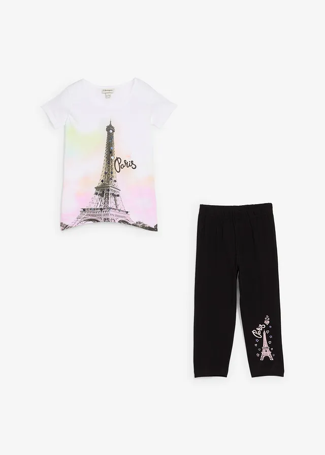 Meisjes shirt en 3/4 legging (2-dlg. set) met biologisch katoen, Kleur: wit/zwart