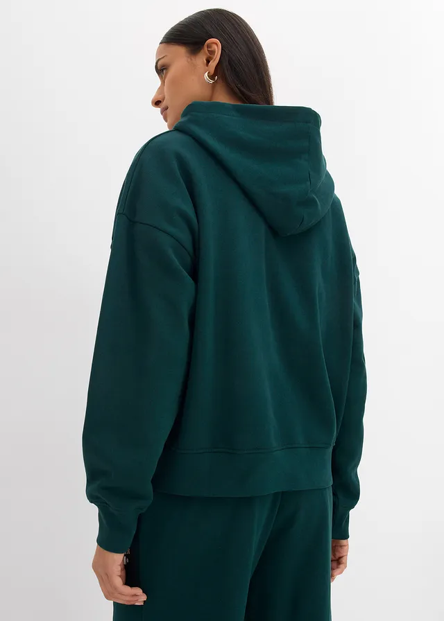 Oversized hoodie van puur katoen • diepgroen met print • product-page.page-title-suffix