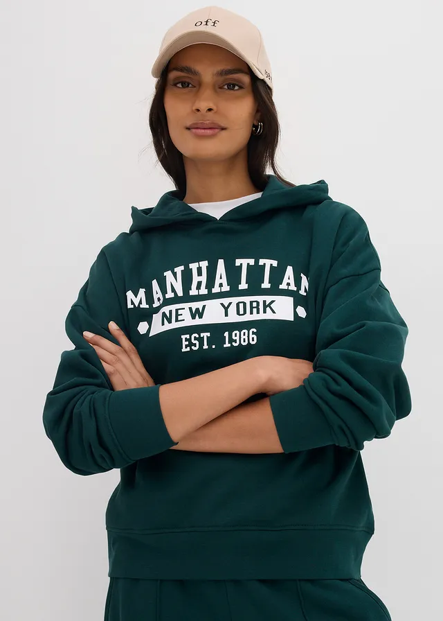 Oversized hoodie van puur katoen • diepgroen met print • product-page.page-title-suffix