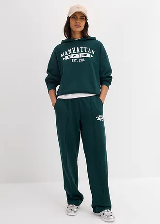 Bluza oversize z kapturem, z czystej bawełny, kolor: ciemnozielony z nadrukiem