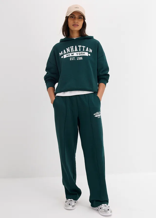 Oversized hoodie van puur katoen • diepgroen met print • product-page.page-title-suffix
