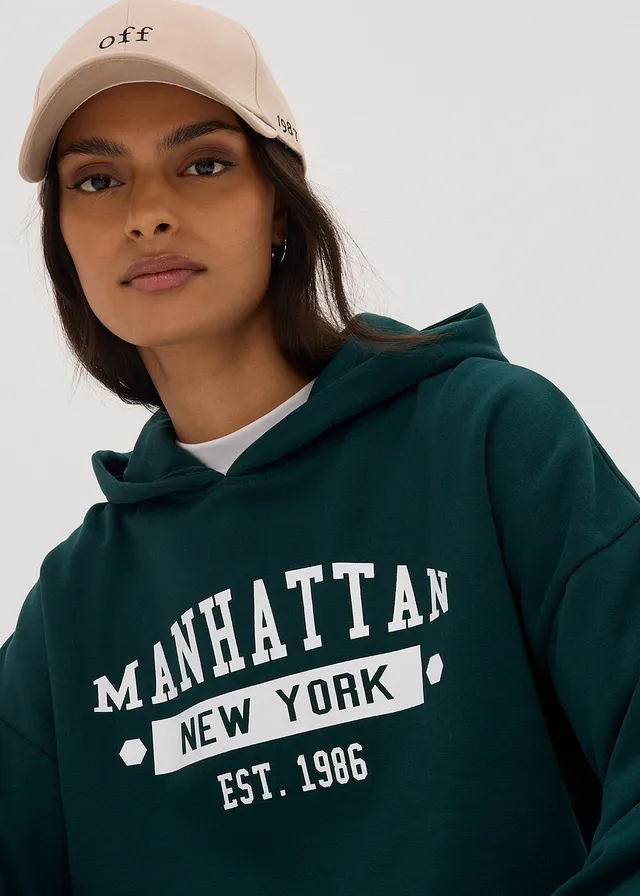 Oversized hoodie van puur katoen • diepgroen met print • product-page.page-title-suffix