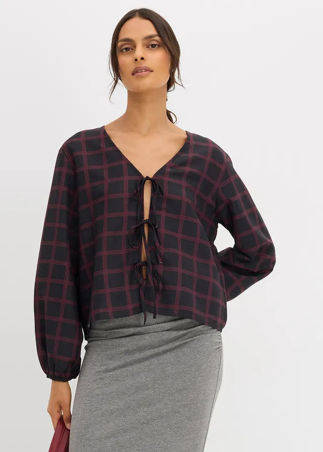 Blouse oversize en viscose douce • noir-rouge érable carreaux • product-page.page-title-suffix