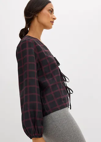 Wijde blouse van zachte viscose • zwart-esdoornrood geruit • bonprix online shop