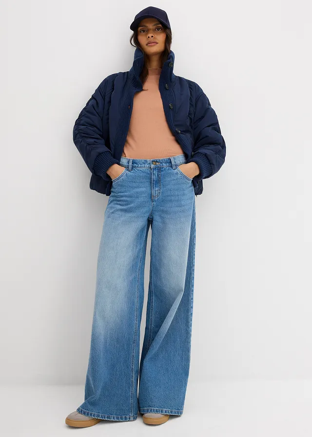 Veste rembourrée à finitions côtelées, Couleur: bleu foncé