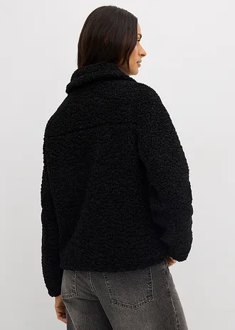 Imitatie bontjas van teddy fleece, Kleur: zwart