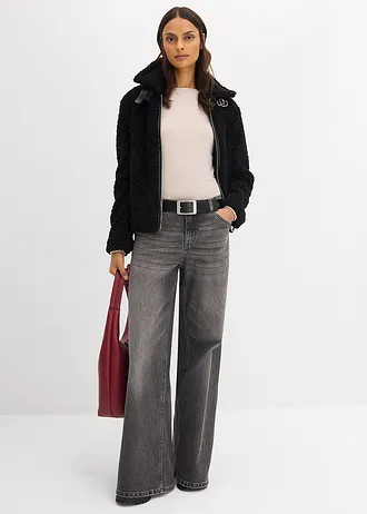 Imitatie bontjas van teddy fleece, Kleur: zwart