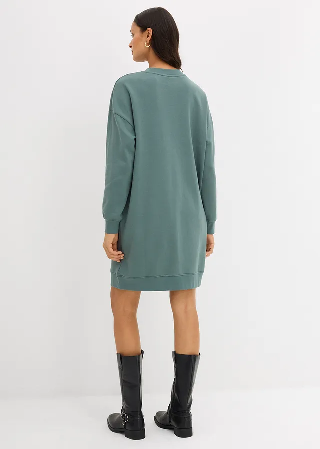 Robe sweat douce et oversize, Couleur: gris vert imprimé