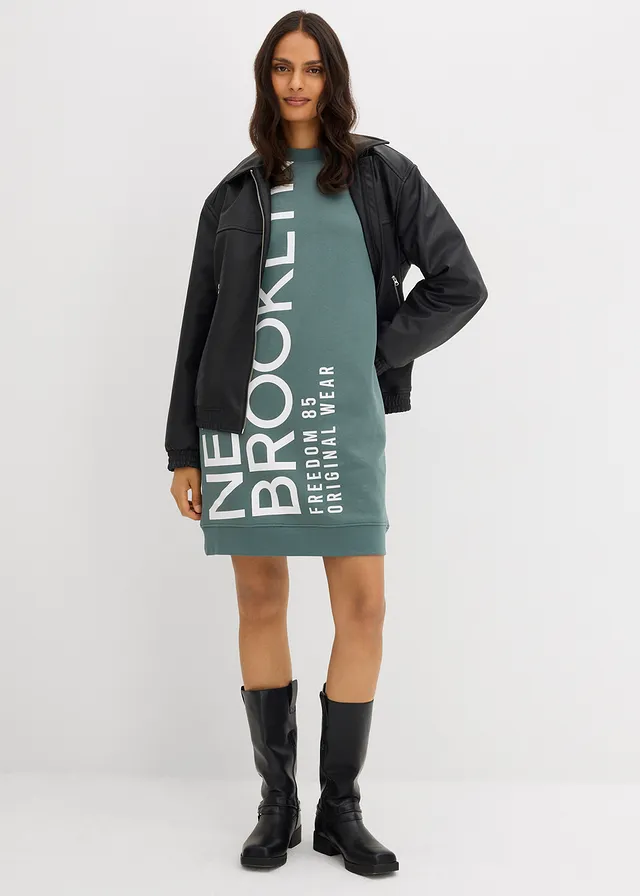 Robe sweat douce et oversize, Couleur: gris vert imprimé