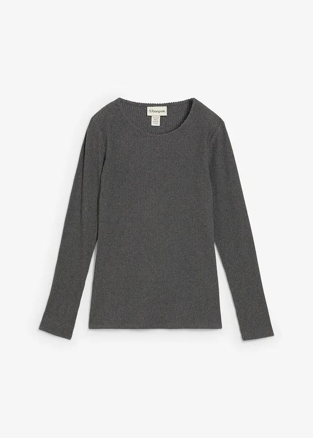 T-shirt thermique côtelé, Couleur: gris chiné