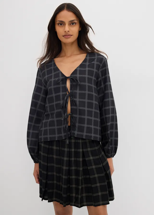 Blouse oversize en viscose douce • noir-vert argile carreaux • product-page.page-title-suffix