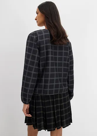 Wijde blouse van zachte viscose • zwart-kleigroen geruit • bonprix online shop
