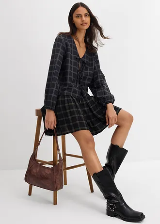 Blouse oversize en viscose douce, Couleur: noir-vert argile carreaux