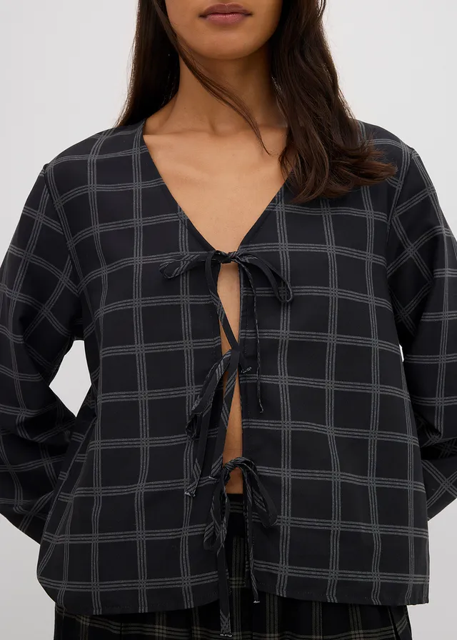 Blouse oversize en viscose douce • noir-vert argile carreaux • product-page.page-title-suffix