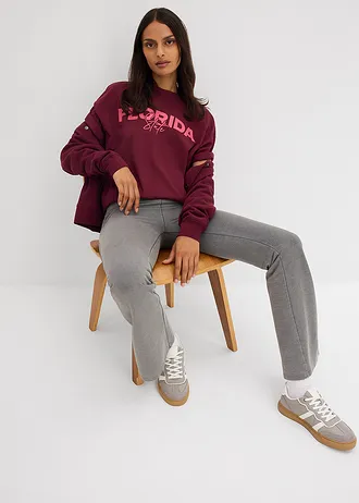 Oversized T-shirt van puur biologisch katoen, Kleur: esdoornrood-mediumpink met print