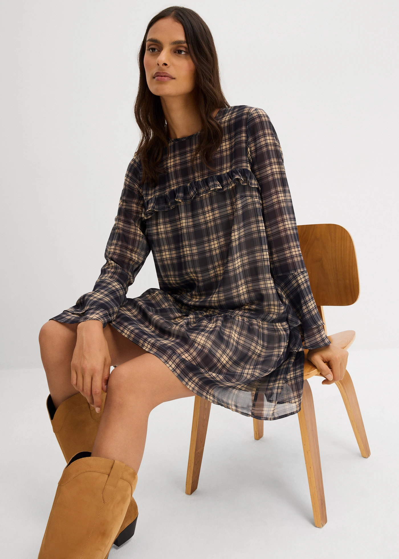 Chiffonjurk • zwart geruit • bonprix online shop