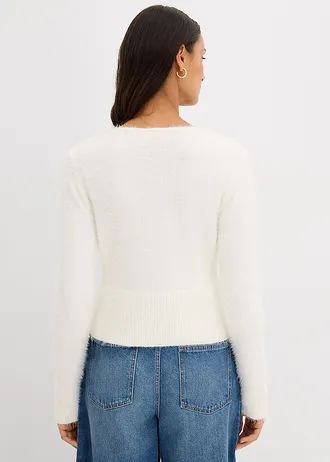 Fijngebreid vest van verengaren, Kleur: wolwit