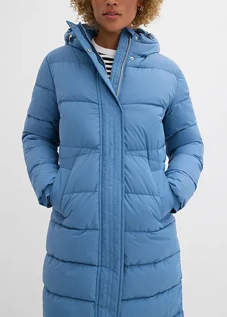 Hosszú steppelt kabát kapucnival • hullámkék • bonprix áruház