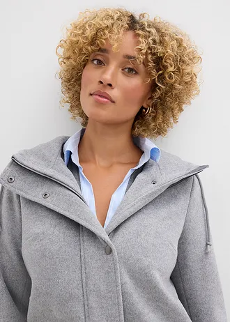 Kabát z umělé vlny, maxi délka • šedý melír • bonprix obchod