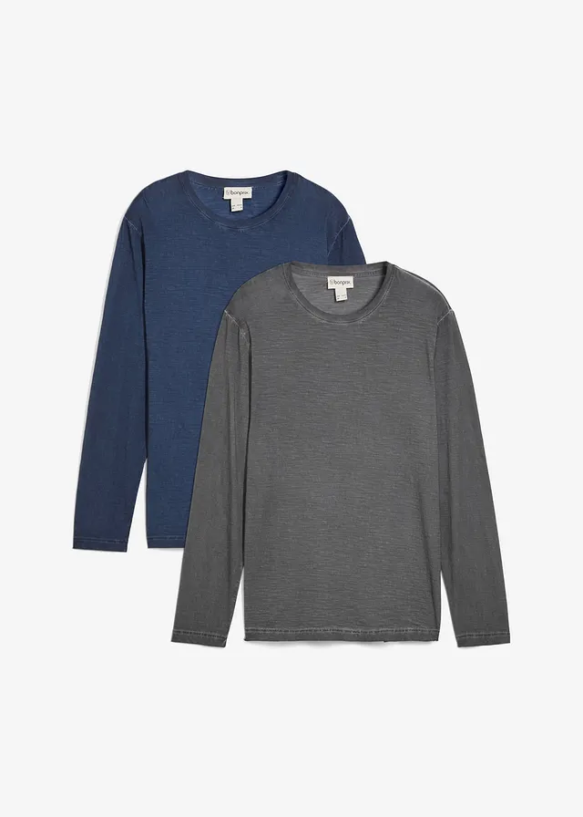 Bluză casual cu mâneci lungi cu aspect spălat (set/2 buc.)
