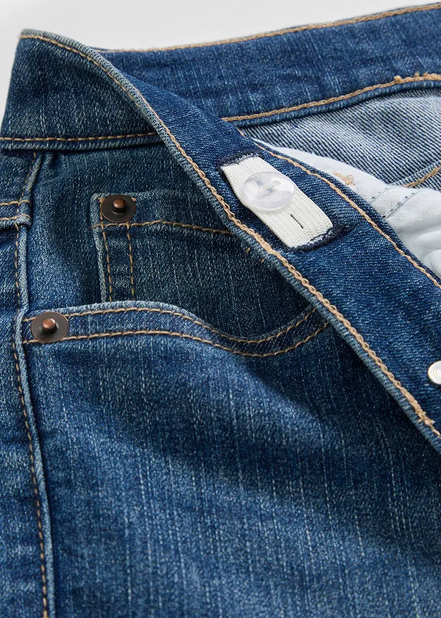 Jean droit taille mi-haute, Couleur: bleu foncé denim