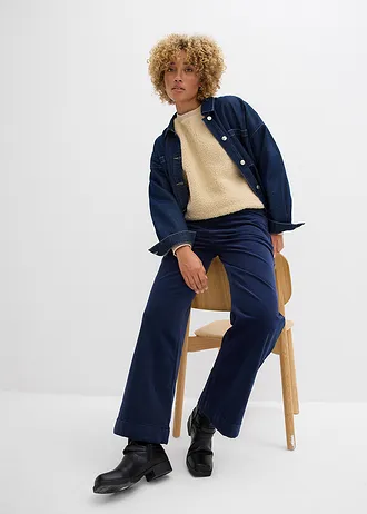 Wijde stretch corduroy broek, high waist • donkerblauw • bonprix online shop