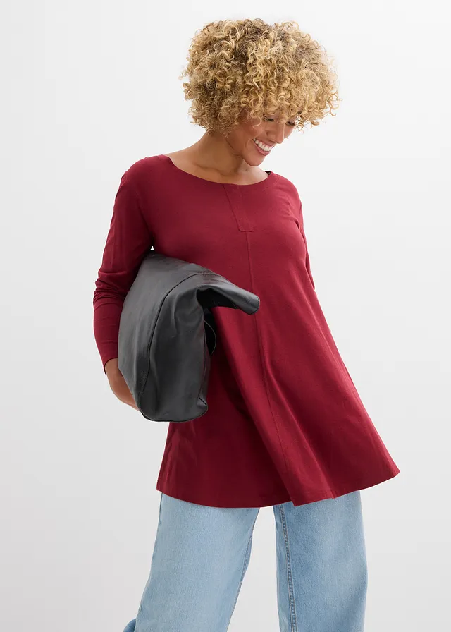 Longsleeve van een katoen/viscose-mix prune