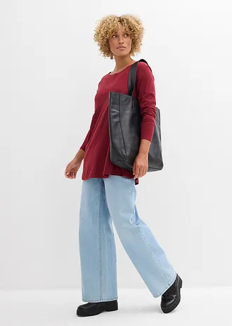 Shirt met lange mouwen van katoen/viscose-mengsel, Kleur: prune